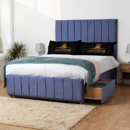UK Bed Furniture Falcon Divan Bed with 4 Drawers & 26 Inch headboard in Blue - Size: King