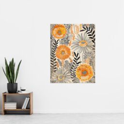 "Artery8 Orange Marigold Flowers Abstract Floral Design Wall Art Print in Yellow - Size: W24"" x H32""" - thumbnail 4