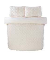 Rapport Home Luxury Check Teddy Polyester Fleece Duvet Cover Set with Pillowcase in Cream - Size: King - thumbnail 3