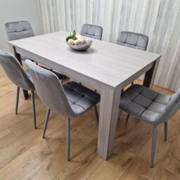 KOSY KOALA Dining Table & 6 Chairs Grey 6 Grey Velvet Chairs Wood Dining Set Furniture in Brown - thumbnail 4