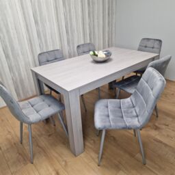 KOSY KOALA Dining Table & 6 Chairs Grey 6 Grey Velvet Chairs Wood Dining Set Furniture in Brown - thumbnail 8