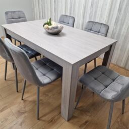 KOSY KOALA Dining Table & 6 Chairs Grey 6 Grey Velvet Chairs Wood Dining Set Furniture in Brown - thumbnail 6