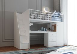 Flintshire Furniture Ltd Dacota High Sleeper Bed Frame with Desk & Storage in White - Size: Single - thumbnail 2