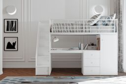Flintshire Furniture Ltd Dacota High Sleeper Bed Frame with Desk & Storage in White - Size: Single - thumbnail 1