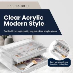 Sasha Morel 3-Layer Clear Jewellery Box - Velvet Lined Jewellery Organiser - Grey - thumbnail 5