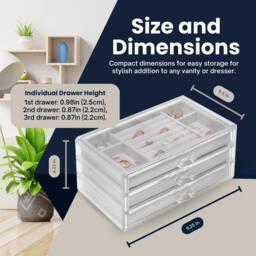 Sasha Morel 3-Layer Clear Jewellery Box - Velvet Lined Jewellery Organiser - Grey - thumbnail 6