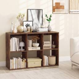 Costway 6-Cube Bookshelf Wooden Ladder Shelf Modern 2-Tier Open Display Shelf in Brown - thumbnail 8