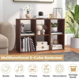Costway 6-Cube Bookshelf Wooden Ladder Shelf Modern 2-Tier Open Display Shelf in Brown - thumbnail 4