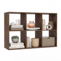 Costway 6-Cube Bookshelf Wooden Ladder Shelf Modern 2-Tier Open Display Shelf in Brown - thumbnail 1
