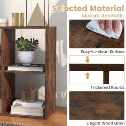 Costway 6-Cube Bookshelf Wooden Ladder Shelf Modern 2-Tier Open Display Shelf in Brown - thumbnail 5