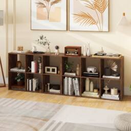 Costway 6-Cube Bookshelf Wooden Ladder Shelf Modern 2-Tier Open Display Shelf in Brown - thumbnail 9