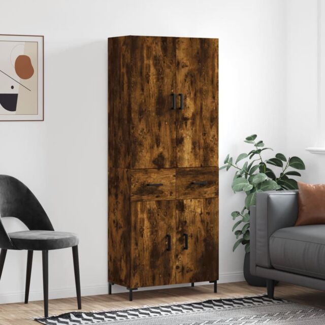 Berkfield Home Highboard Smoked Oak 69.5x34x180 cm Engineered Wood in Brown - image 1