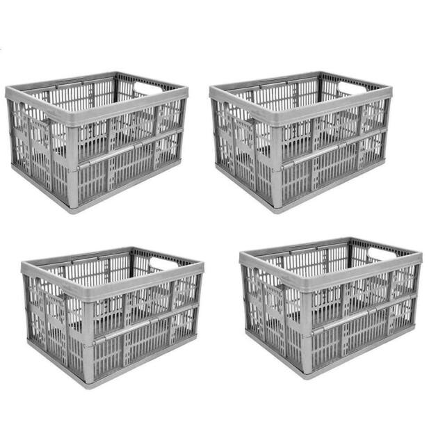 SPETLEK 4 XStrong Folding Collapsible Plastic Storage Crates Boxes in Grey - Size: Large - image 1
