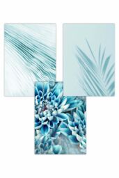 ARTZE Set of 3 Abstract Aqua Blue Macro Floral Art Posters - Size: W50 cm x H70 cm - thumbnail 1