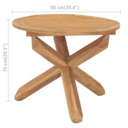 Berkfield Home Garden Dining Table Ã˜90x75 cm Solid Teak Wood in Brown - Size: 90x75 cm - thumbnail 6