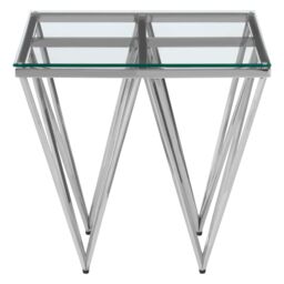 Orsina Modern Design Silver Finish Spike Legs End Table, Durable Constructed Metal End Table, Sturdy Bedside Table