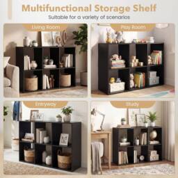 Costway 6-Tier Wall Mounted Bookshelf Wooden Ladder Shelf Modern Display Shelf in Black - thumbnail 7