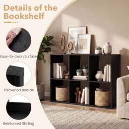 Costway 6-Tier Wall Mounted Bookshelf Wooden Ladder Shelf Modern Display Shelf in Black - thumbnail 4