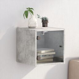 Berkfield Home Bedside Cabinet with Glass Door Concrete Grey 35x37x35 cm - Size: 35 x 37 x 35 cm