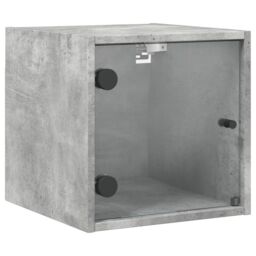 Berkfield Home Bedside Cabinet with Glass Door Concrete Grey 35x37x35 cm - Size: 35 x 37 x 35 cm - thumbnail 2