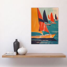 "Artery8 Retro Sailboats at Sea Artwork Nautical Fun Wall Art Print in Orange - Size: W12"" x H16""" - thumbnail 4