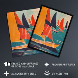 "Artery8 Retro Sailboats at Sea Artwork Nautical Fun Wall Art Print in Orange - Size: W12"" x H16""" - thumbnail 2