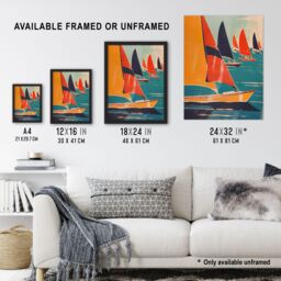 "Artery8 Retro Sailboats at Sea Artwork Nautical Fun Wall Art Print in Orange - Size: W12"" x H16""" - thumbnail 3