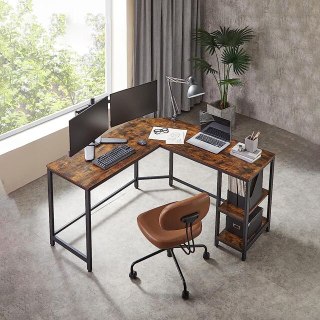 VASAGLE L-Shaped Corner Gaming Desk with 2 Storage Shelves Space Saving in Brown - image 1
