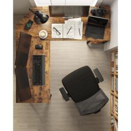 VASAGLE L-Shaped Corner Gaming Desk with 2 Storage Shelves Space Saving in Brown - thumbnail 3