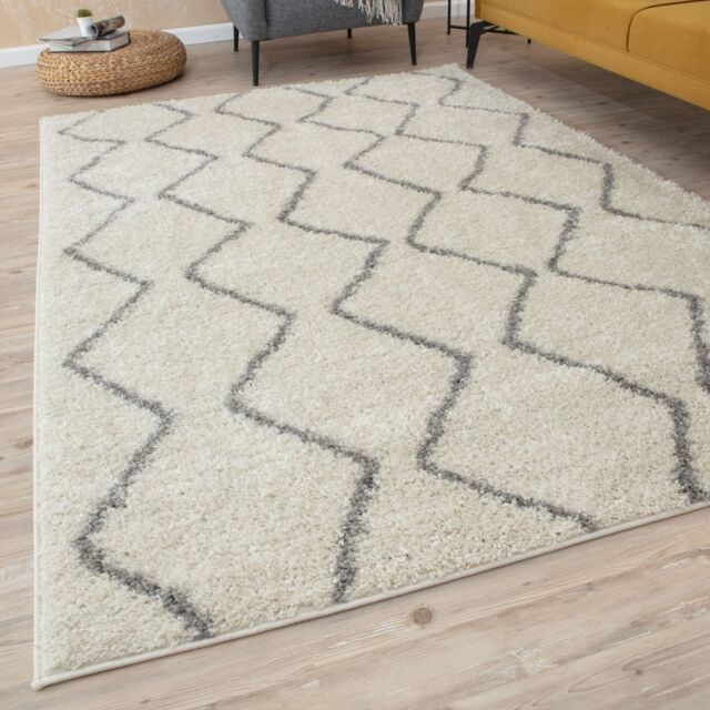THE RUGS Moroccan Soft Shaggy Rugs & Runners Ivory & Grey Living Room - Size: 60 cm x 110 cm - image 1