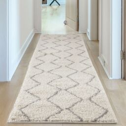 THE RUGS Moroccan Soft Shaggy Rugs & Runners Ivory & Grey Living Room - Size: 60 cm x 110 cm - thumbnail 9