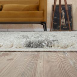 THE RUGS Moroccan Soft Shaggy Rugs & Runners Ivory & Grey Living Room - Size: 60 cm x 110 cm - thumbnail 5