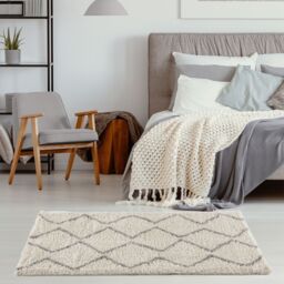 THE RUGS Moroccan Soft Shaggy Rugs & Runners Ivory & Grey Living Room - Size: 60 cm x 110 cm - thumbnail 7