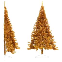 Berkfield Home Artificial Half Christmas Tree with Stand Gold 240 cm PET - thumbnail 2