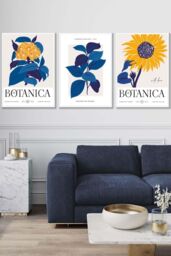 ARTZE Set of 3 White Framed Bright Blue Flower Market & Yellow Sunflower Wall Art - Size: W33 cm x H45 cm x D20mm - thumbnail 1