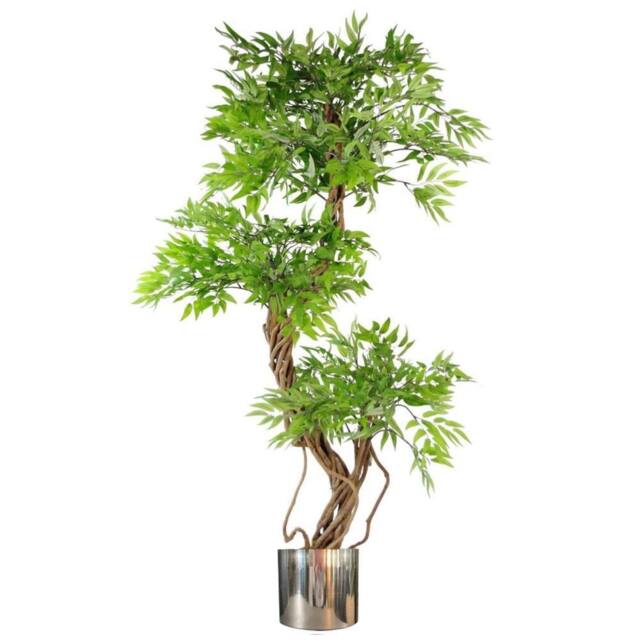 Leaf 140cm Artificial Japanese Fruticosa Ficus Tree, Green Silver - image 1