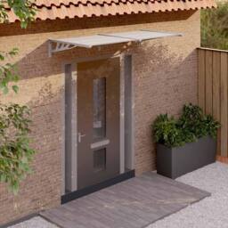 Berkfield Home Durable Door Canopy Grey & Transparent 199x90 cm Polycarbonate in Clear - thumbnail 2