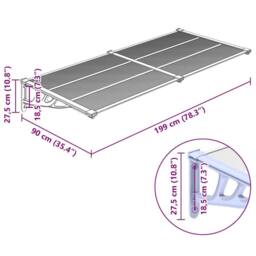 Berkfield Home Durable Door Canopy Grey & Transparent 199x90 cm Polycarbonate in Clear - thumbnail 6