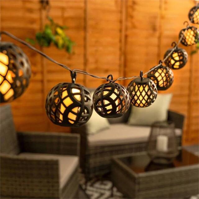 Nordara 10x Solar Garden Fairy Lights Black Lantern Outdoor Patio Lighting - image 1