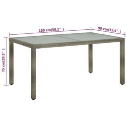 Berkfield Home Garden Table 150x90x75 cm Tempered Glass & Poly Rattan Grey - Size: 150 x 90 x 75 cm - thumbnail 5