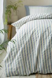 Pineapple Elephant 'Cotton Rich Woven Stripe' Duvet Cover Set in Blue - Size: King - thumbnail 3