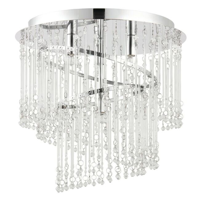 Loops Flush Ceiling Light Chandelier Chrome & Glass Lamp Bulb Holder Mounted Fitting in Clear - image 1