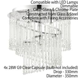 Loops Flush Ceiling Light Chandelier Chrome & Glass Lamp Bulb Holder Mounted Fitting in Clear - thumbnail 2