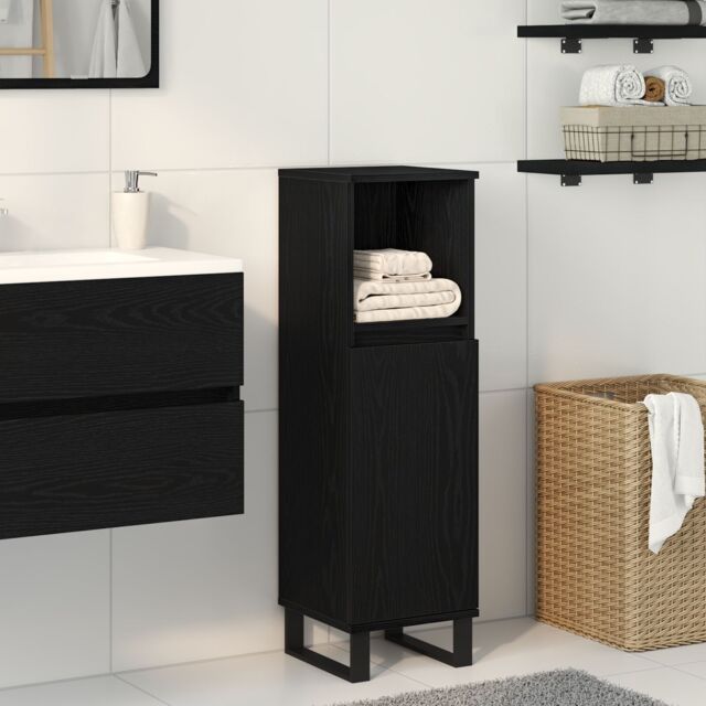 Berkfield Home Bathroom Cabinet Black Oak 30x30x100 cm Engineered Wood - Size: 30 x 30 x 100 cm - image 1