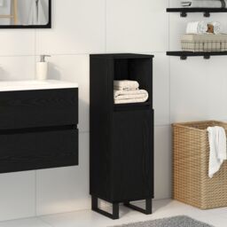 Berkfield Home Bathroom Cabinet Black Oak 30x30x100 cm Engineered Wood - Size: 30 x 30 x 100 cm - thumbnail 1