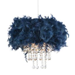 Happy Homewares Feather Pendant Light Shade with Transparent Acrylic Droplets in Midnight - thumbnail 1