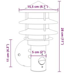 Berkfield Home Outdoor Wall Light with Sensor Black Stainless Steel - thumbnail 7
