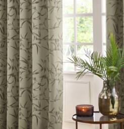 Paoletti Bamboo Fully Lined Jacquard Eyelet Curtain Pair in Beige - Size: 229 cm width x 183 cm drop - thumbnail 5