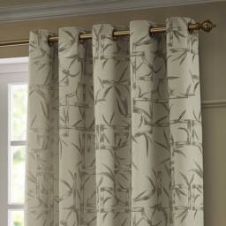 Paoletti Bamboo Fully Lined Jacquard Eyelet Curtain Pair in Beige - Size: 229 cm width x 183 cm drop - thumbnail 3