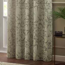 Paoletti Bamboo Fully Lined Jacquard Eyelet Curtain Pair in Beige - Size: 229 cm width x 183 cm drop - thumbnail 4